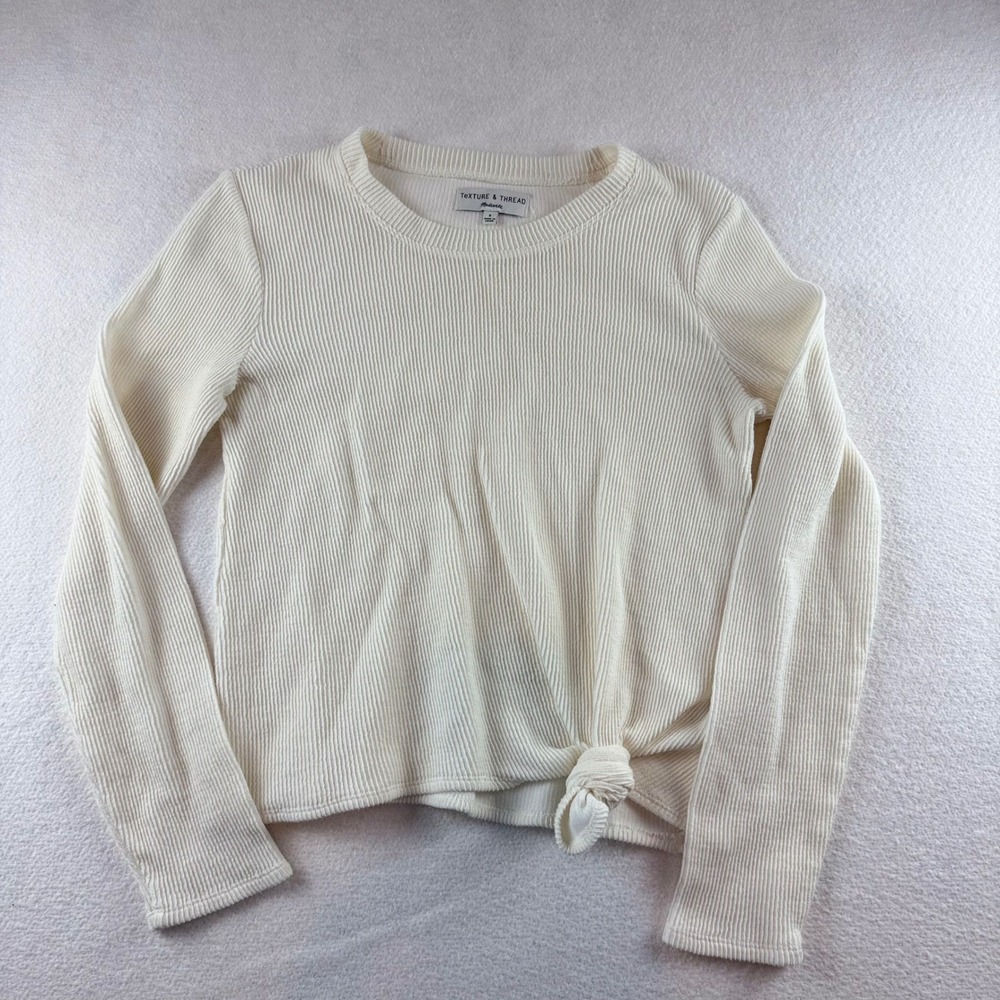 Madewell Texture & Thread Cream Ribbed Long Sleeve Side Tie Knot Top Small
